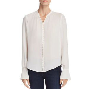 NWT Joie Tariana Flare Cuff Button Front Top Blouse White Silk $278 - Size XXS